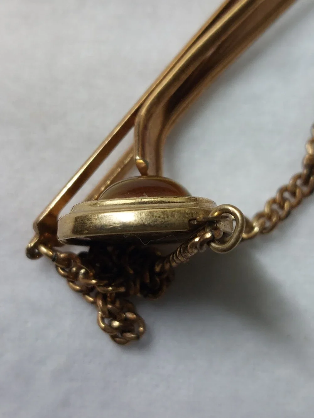 ​Vintage Estate Kreisler Tiger’s Eye Gold Tone Tie Chain Clasp Mid Century